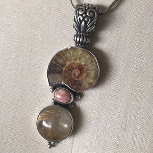 Large Nautilus fossil sterling pendant